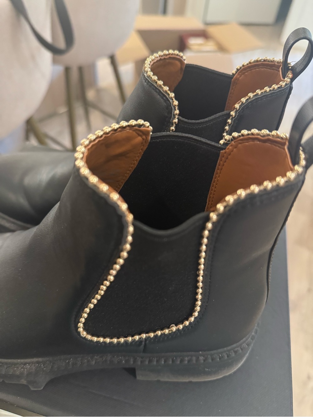 Coach Black Chelsea Boots with Gold Bead Trim - Picture 3 of 4